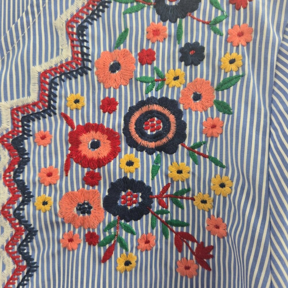Jennifer & Grace Blue White Striped Embroidered Lace Short Sleeved Blouse 1x - Picture 5 of 8